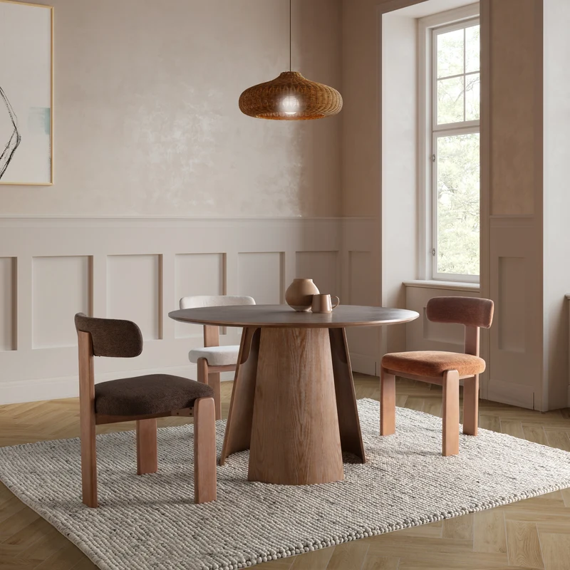 Mesa de comedor redonda Zuri 120 cm Roble lavado