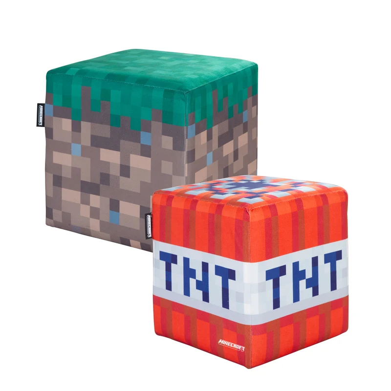 Pouf & Ottomane 'Minecraft' 2er Set - Gepolsterte Sitzfläche - Gras / TNT