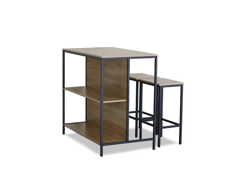 Mesa de Bar en Madera y Metal + 2 Taburetes Nancy, Diseño Industrial
