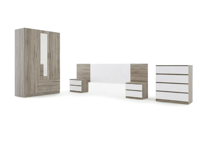Dormitorio Completo: Armario 3 Puertas + Comoda + Mesitas de Noche + Cabecero