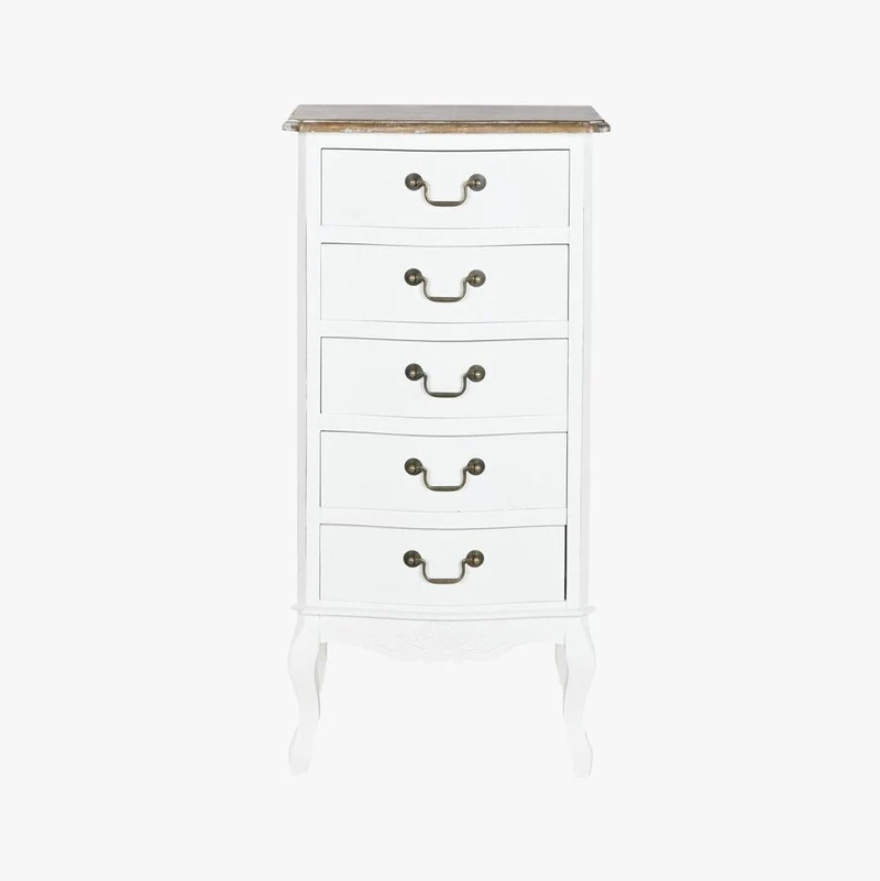 Camiseiro Branco de Madeira com Cinco Gavetas 48x35x100 VERSAILLES