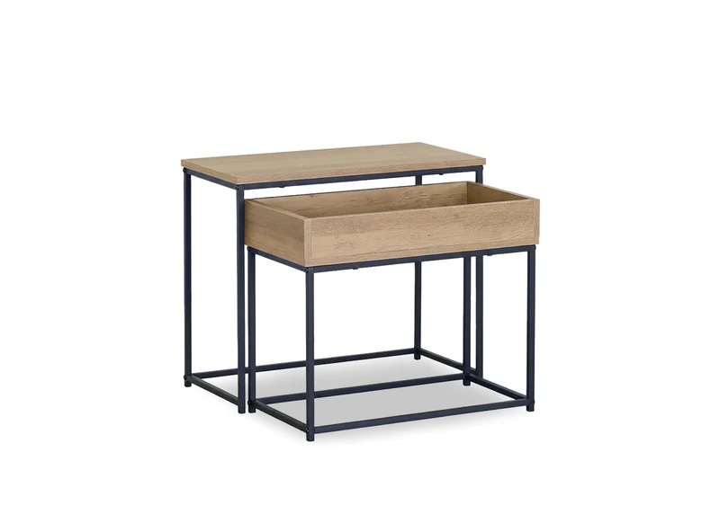 Mesita Auxiliar en Madera y Metal, Estilo Industrial Nancy
