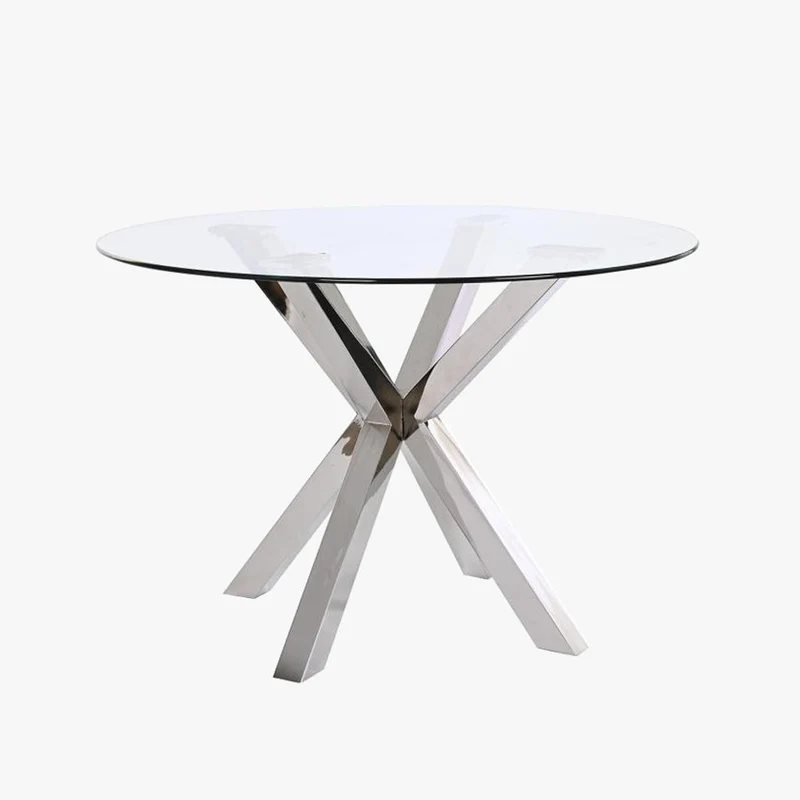 Mesa de Jantar Redonda em Vidro com Base Metálica Prateada | 110x110x76 cm | PRISMA