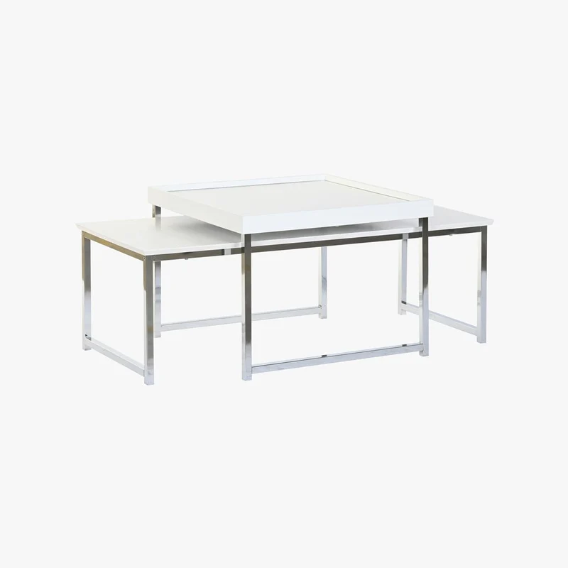 Mesa de Centro Branco (2 Peças) com Estrutura Metálica | 110x48x45 cm | PRISMA