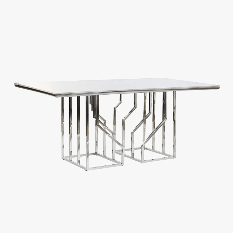 Mesa de Jantar Tampo Efeito Mármore e Estrutura Metálica | 180x90x75 cm | PRISMA