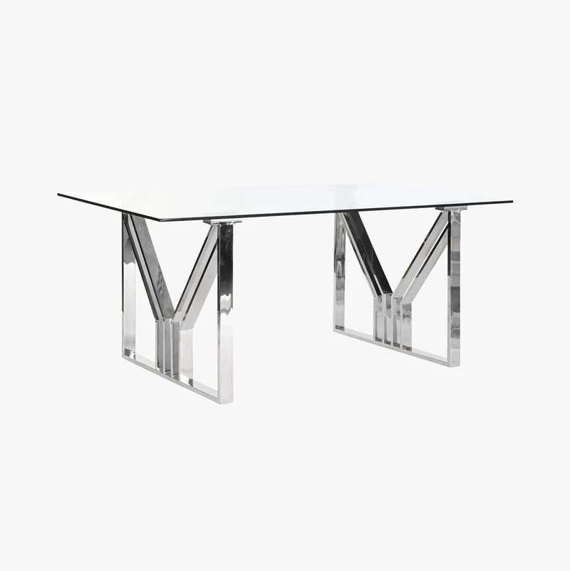 Mesa de Jantar em Vidro com Estrutura Cromada | 180X90X75 | PRISMA