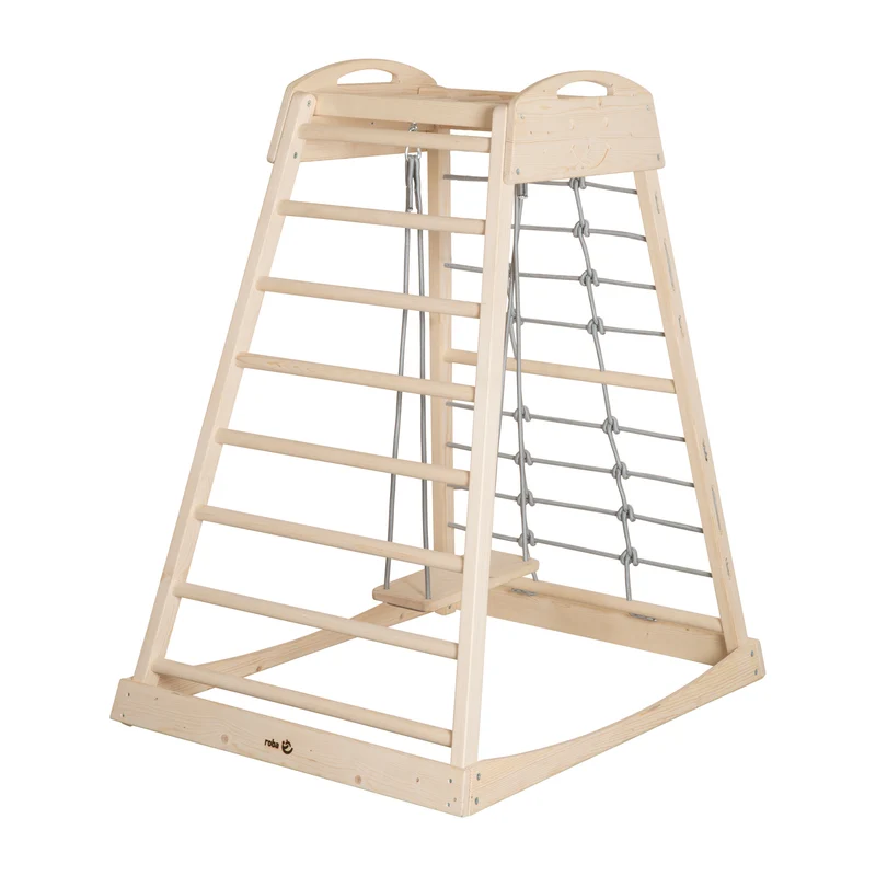 Indoor-Spielturm aus Holz inkl. Schaukel - Natur / Grau