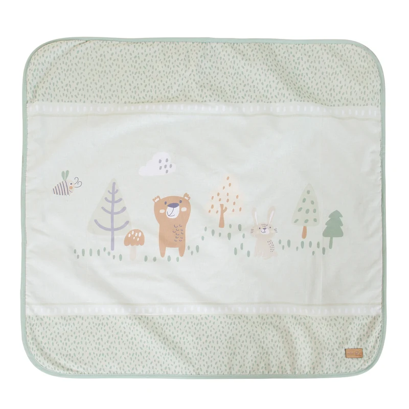 Babydecke 'Woodland Buddies' 80 x 80 cm - 2-seitige Decke - Pastellgrün & Silbergrau