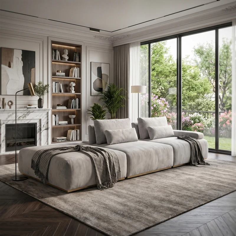 Sofá Modular 3 cuerpos Alba Tela Gris Claro - 2.70m a Confección