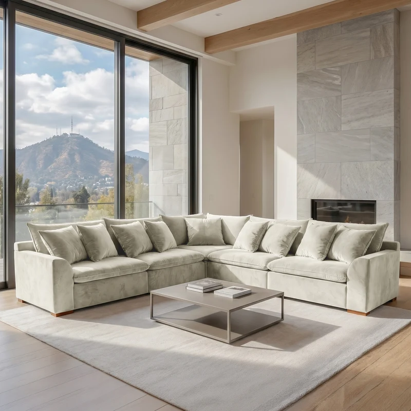 Sofá 4 Personas Atualittá en "L" Tela Beige - 2.77M X 2.77M de Chaise Longue a Confección