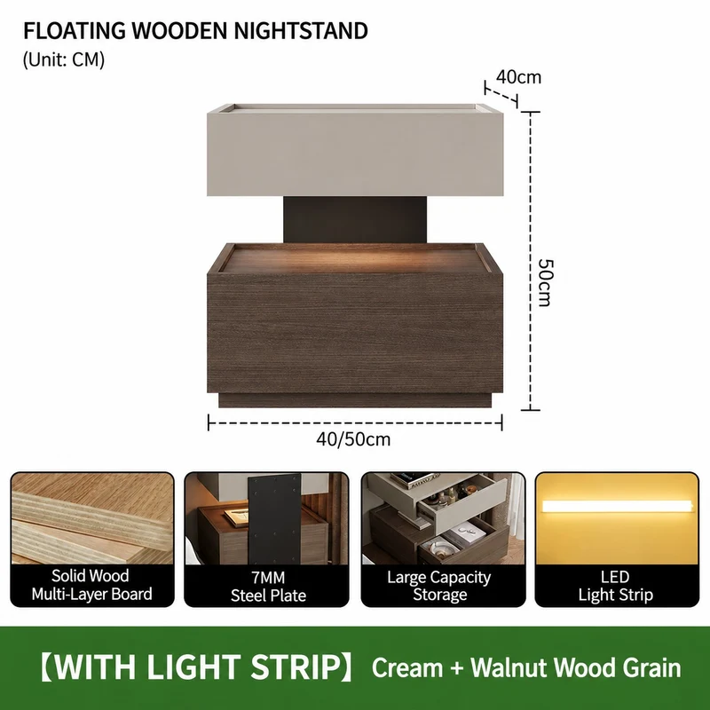 Backlit Edge Modern Floating Wall Nightstand