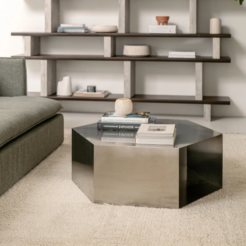 Mesa de salón Benno - B100 D100 H38 - Acero inoxidable
