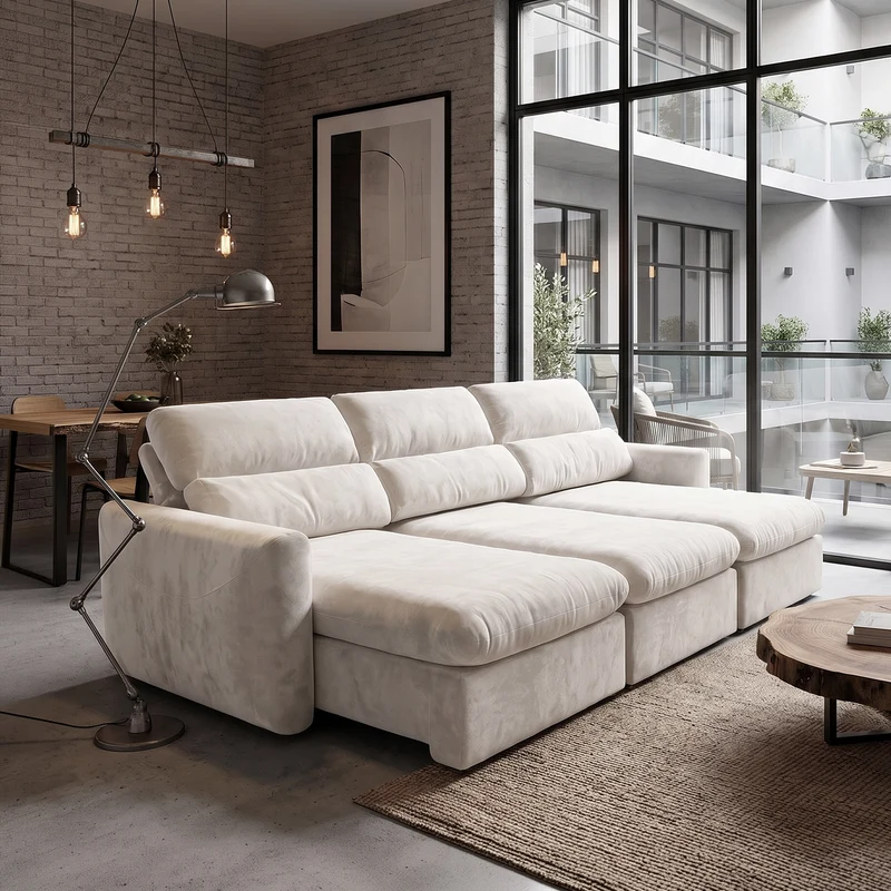 Sofá 3 Cuerpos Paris Tela Beige - 2.74m
