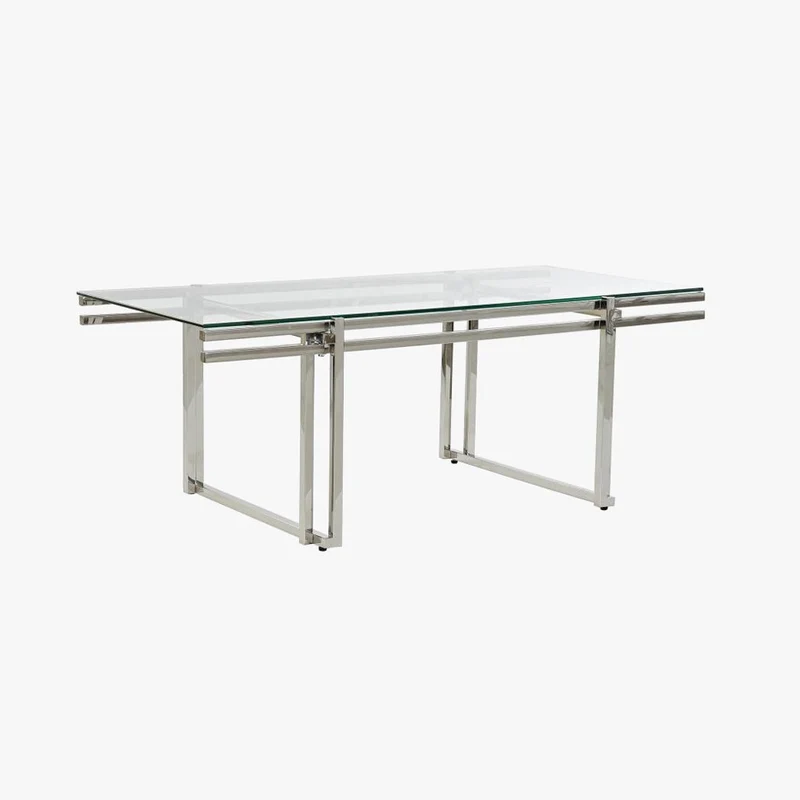 Mesa de Centro Tampo em Vidro e Estrutura em Metal Prata | 120X60X45 | PRISMA