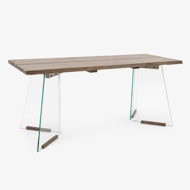 Mesa de Jantar Castanha com Pés em Vidro | 180X90X76 | PRISMA