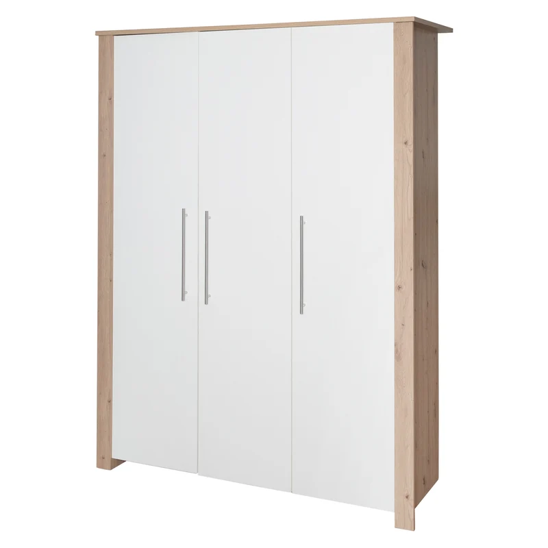 Kleiderschrank 'Malo' 3-türig mit Soft-Close-Scharnieren - Weiß / Eichen-Dekor