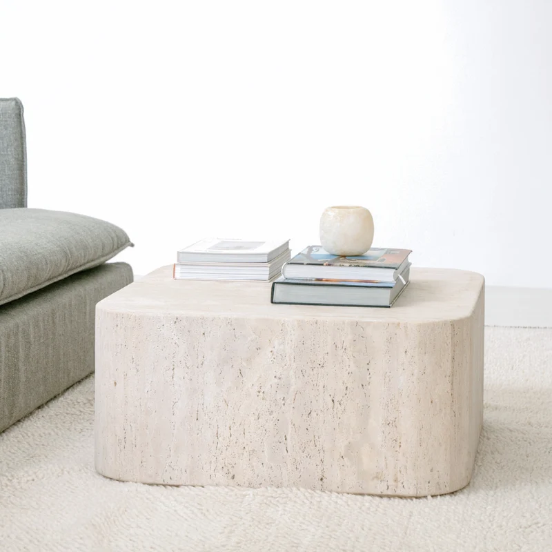 Mesa de centro de travertino Alba - Cuadrada - 80 cm - Borde redondo