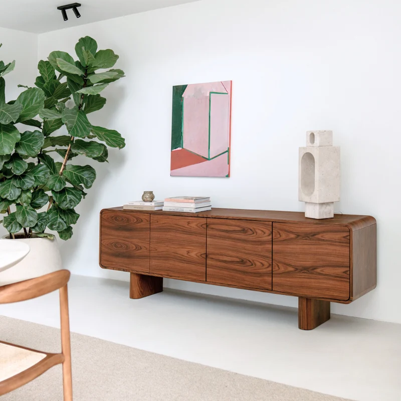 Aparador de mediados de siglo con patas de madera - Baron - 220 cm - Palisandro