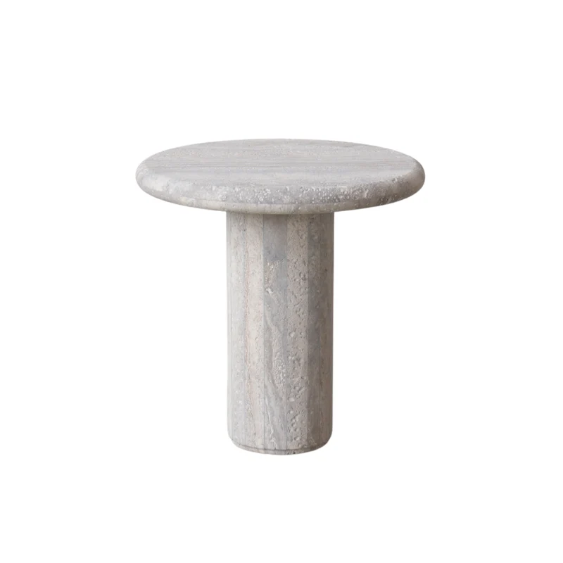 Mesa de centro Loches D40 H45 - Travertino gris - Borde redondo - Medio lleno