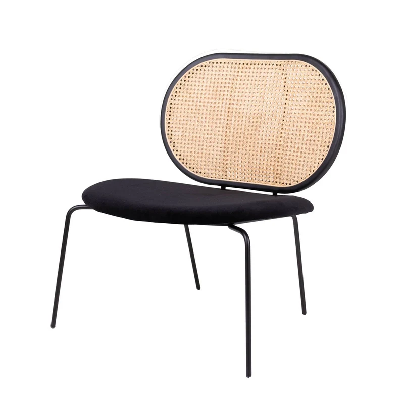 Sillón relax Terciopelo Negro - London - Rattan Natural