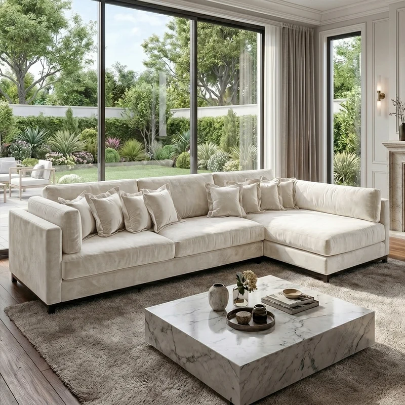 Sofá 3 Cuerpos Liberty con Chaise Longue Derecho Tela Beige - 2.30m a Confección