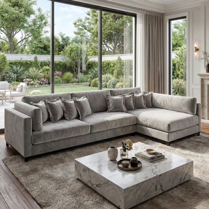 Sofá 3 Cuerpos Liberty con Chaise Longue Derecho Tela Gris Claro - 2.60m a Confección