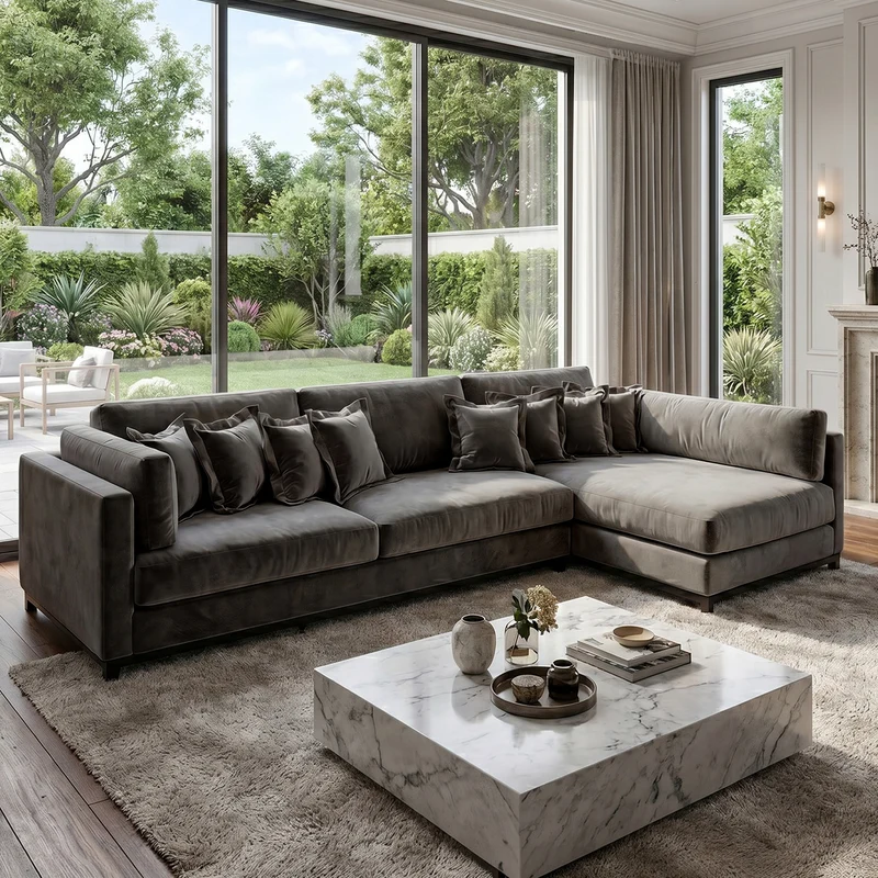 Sofá 3 Cuerpos Liberty con Chaise Longue Derecho Tela Gris Oscuro - 2.60m a Confección