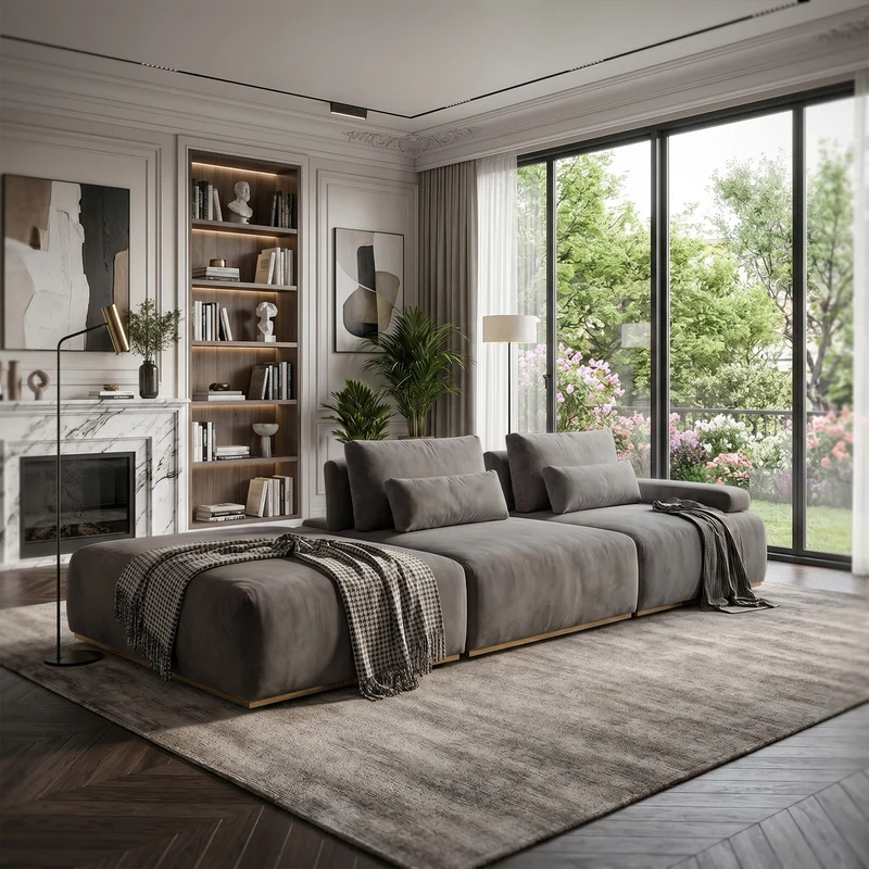 Sofá Modular 3 cuerpos Alba Tela Gris Oscuro - 3.30m a Confección