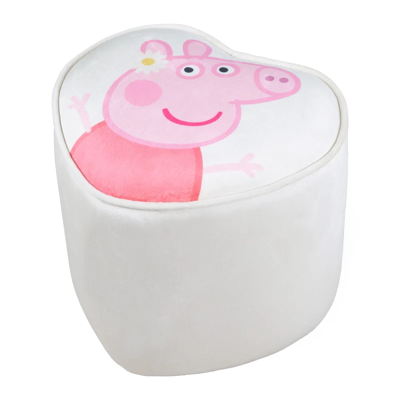 Kinderhocker 'Peppa Pig' in Herzform - Samtbezug in Beige - Rosa Peppa Motiv