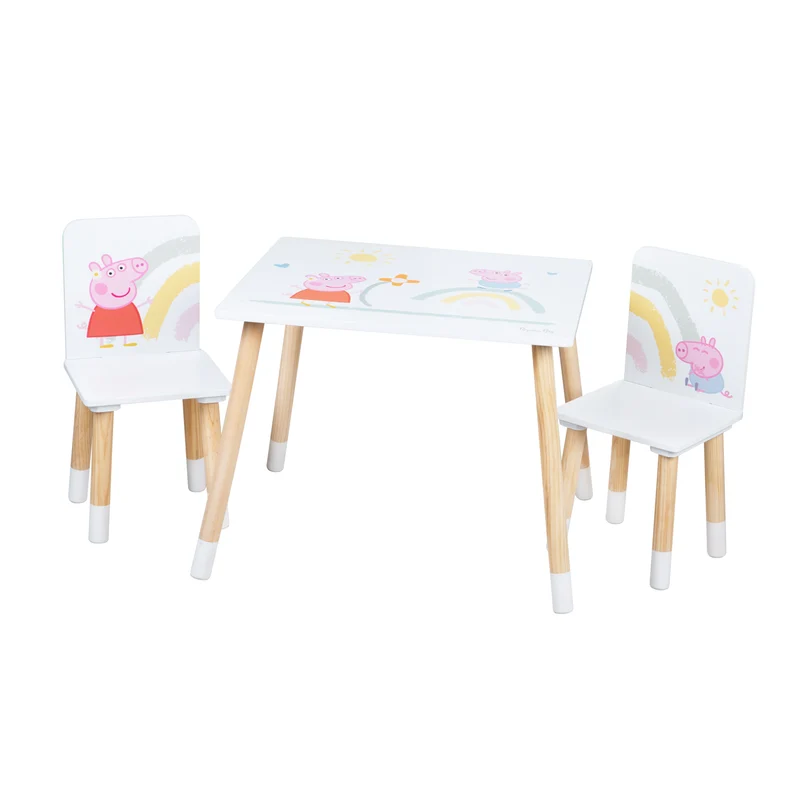 Kindersitzgruppe 'Peppa Pig' - 2 Stühle + 1 Tisch - Motiv der Serie - Holz weiß / natur