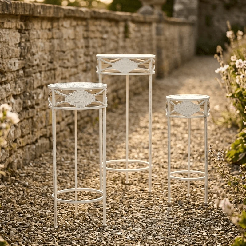Set de 3 Mesas de Apoio de Exterior 30,5x30,5x70 cm ROMANTIC GARDEN