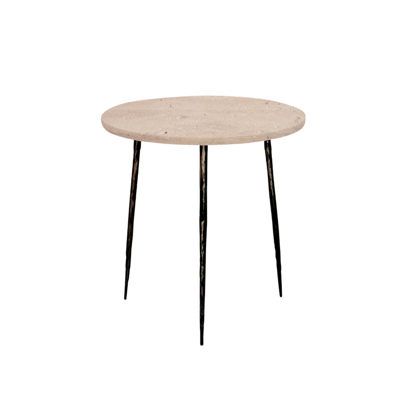 Mesa auxiliar elegante - Travertino blanco - Patas negras mate Alt.40