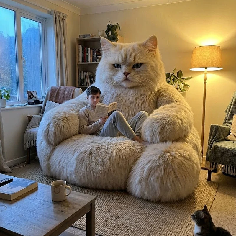 Lazy Giant White Cat Plush Lounge Sofa