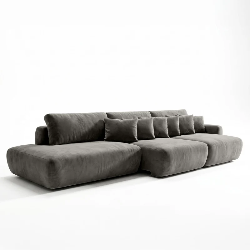 Sofá 3 Cuerpos Solana Pouf izquierdo Tela Gris Oscuro - 2.98m a Confección