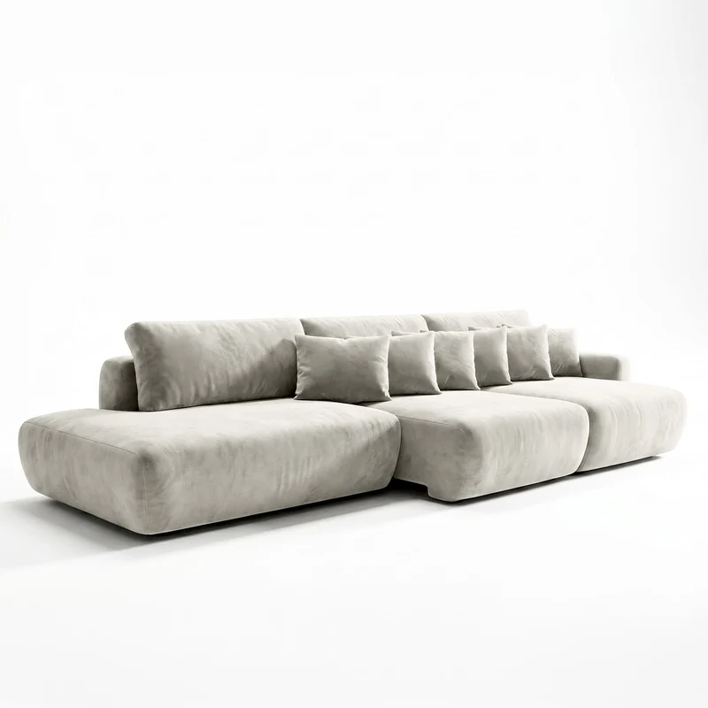 Sofá 3 Cuerpos Solana Pouf izquierdo Tela Beige - 2.98m a Confección