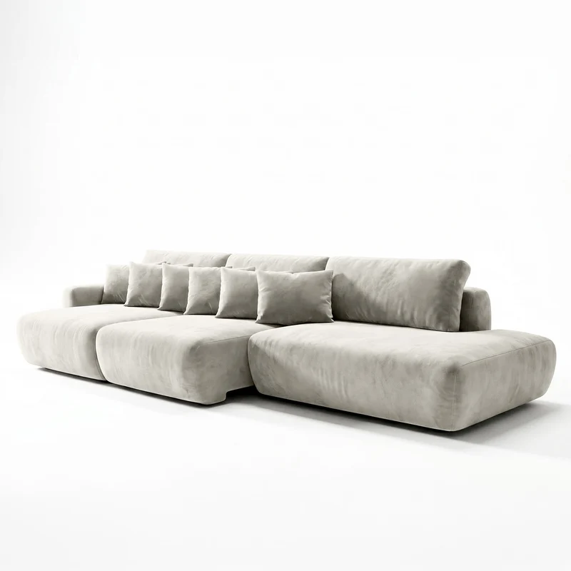 Sofá 3 Cuerpos Solana Pouf Derecho Tela Beige - 2.98m a Confección