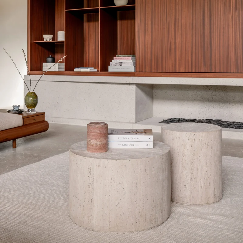 Mesa de centro de travertino - Dax - Mediana - 38 cm