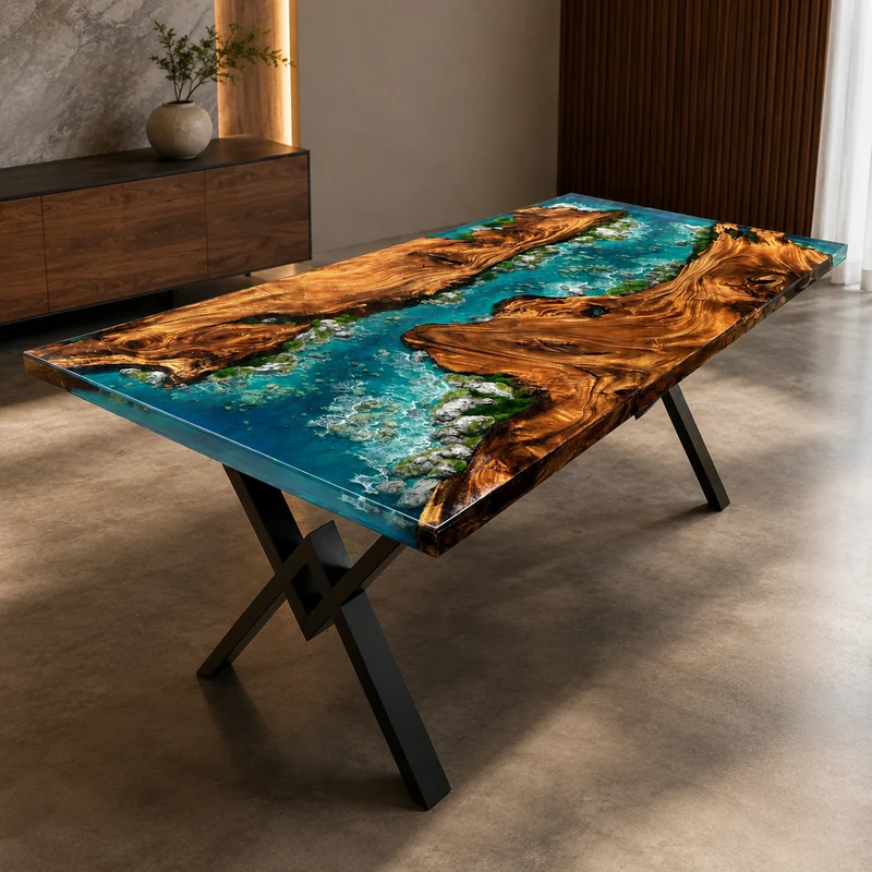 River Craft Handmade Wood Epoxy Artsy Table
