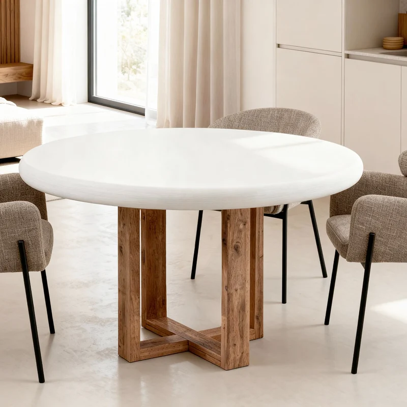 Mesa Violette 120 cm Redonda Fija Blanco/Roble