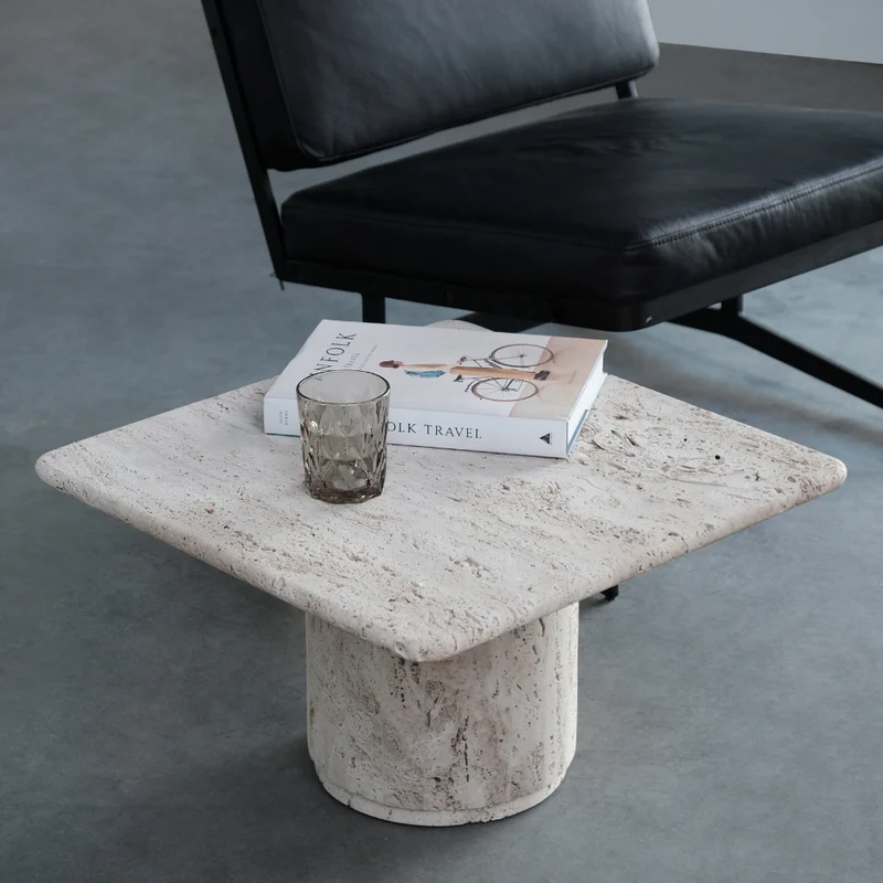 Mesa de centro cuadrada - Lyon - Baja - Travertino blanco