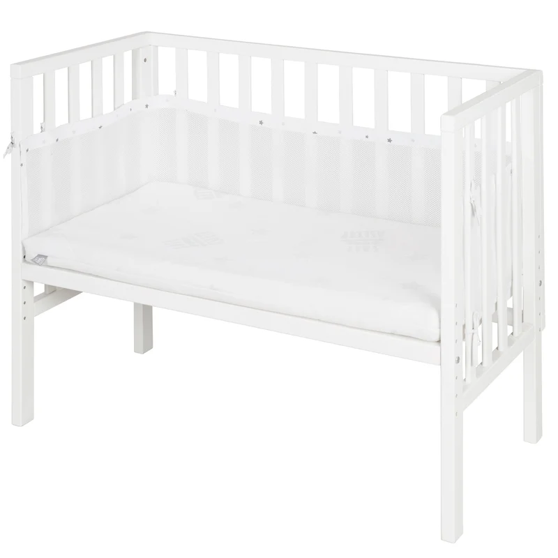 Beistellbett 2 in 1 safe asleep® 45 x 90 cm mit Matratze + Canvas Barriere - Holz weiß