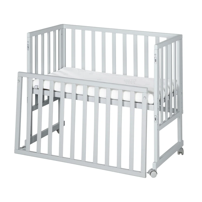 Stuben- & Beistellbett 3in1 mit Barriere + Matratze - Holz taupe