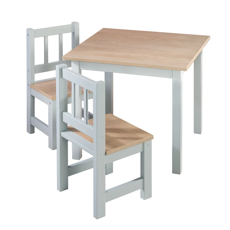 Kindersitzgruppe 'Woody' - 2 Stühle & 1 Tisch - Taupe lackiert - Holzdekor
