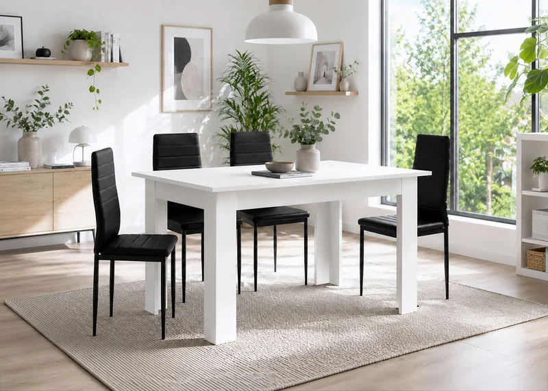 Pack Mesa de Comedor o Cocina + 4 Sillas en Polipiel/metal