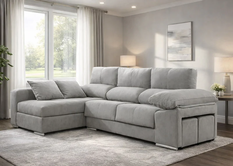 Sofa Chaise Longue Copi 280cm. Reclinable, +2 pufs