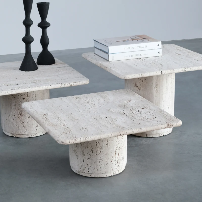 Mesa de centro cuadrada - Lyon - Mediana - Travertino blanco