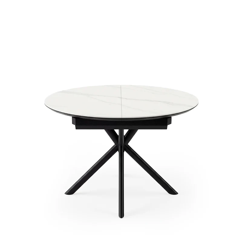 Mesa de comedor Suvi porcelánico blanco y negro Ø 120 cm redonda extensible