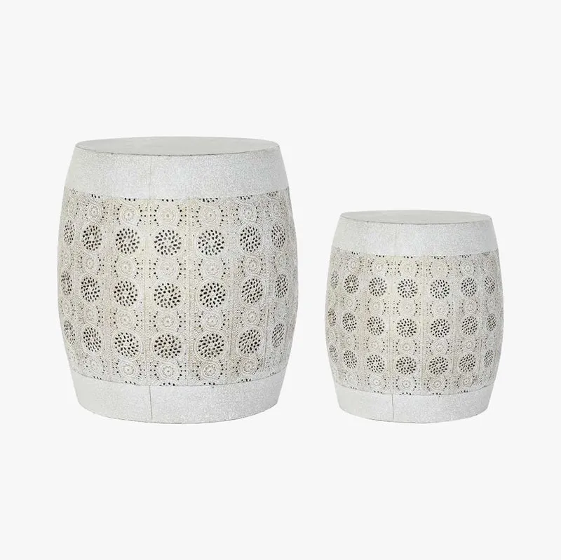 Conjunto Duas Mesas de Apoio Orientais Brancas Metal JASMIN