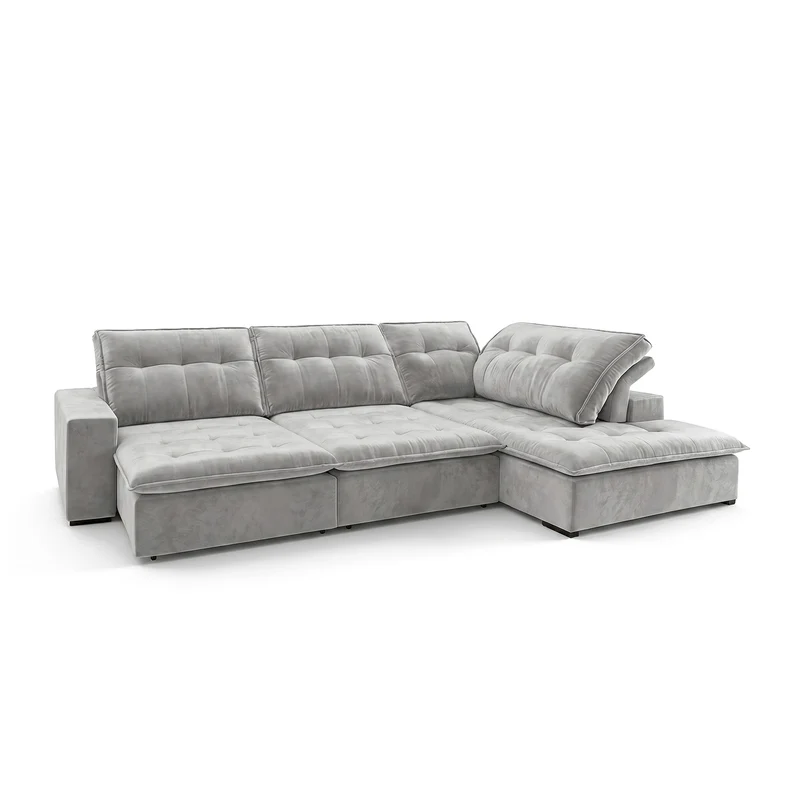 Sofá 3 Cuerpos Vancouver con Chaise Longue Derecho Tela Gris Claro - 2.80m x 1.98m a Confección
