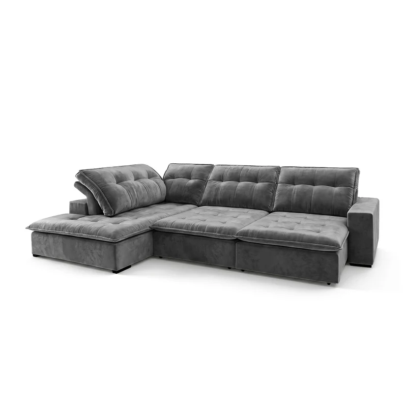 Sofá 3 Cuerpos Vancouver con Chaise Longue Izquierdo Tela Gris Oscuro - 2.80m x 1.98m a Confección